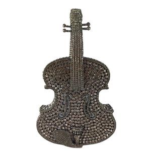 Violin Crystal Clutch Bag Novelty Evening Handbags Bridal Party Dinner O_O